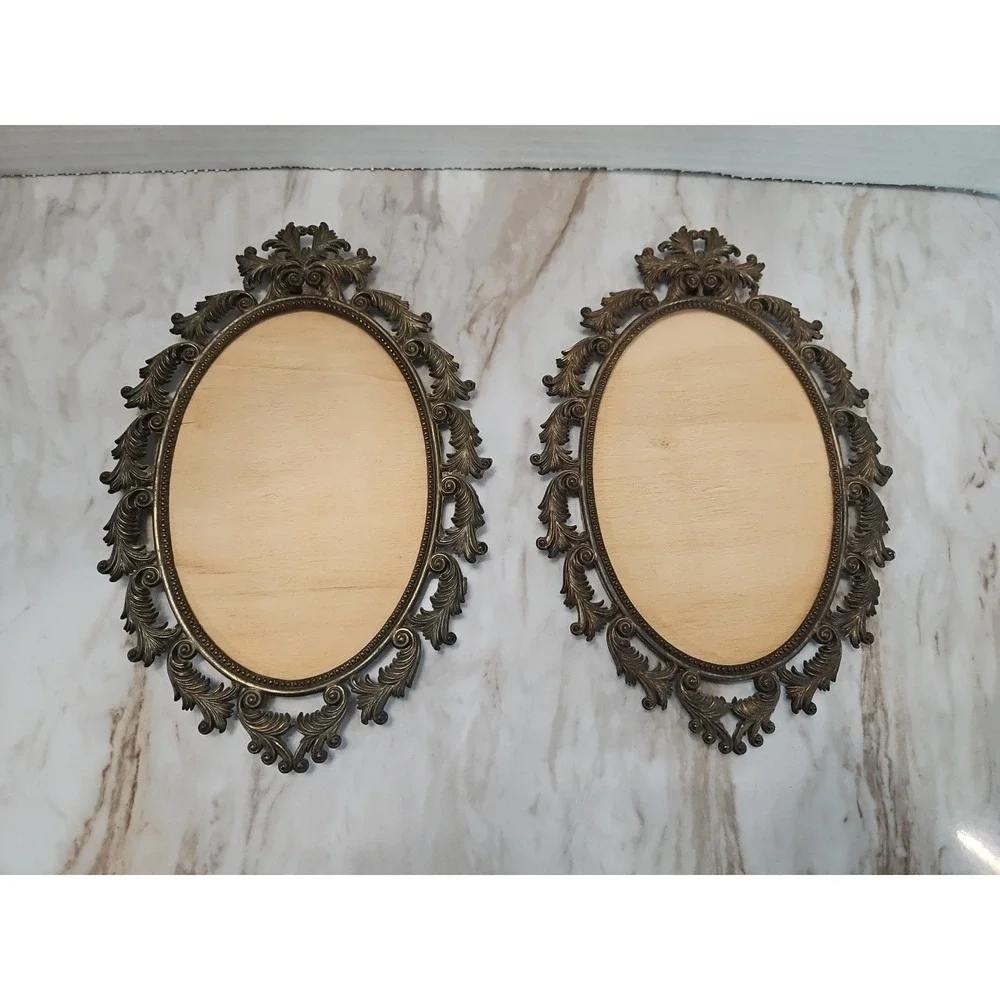 VTG Ornate Brass Frames Oval Glass Red Boy & Miss Murray Lawrence Italy Read